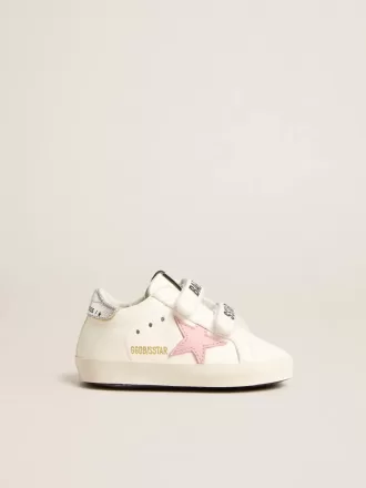 Baby Old School avec étoile en cuir rose et languette arrière en cuir argenté