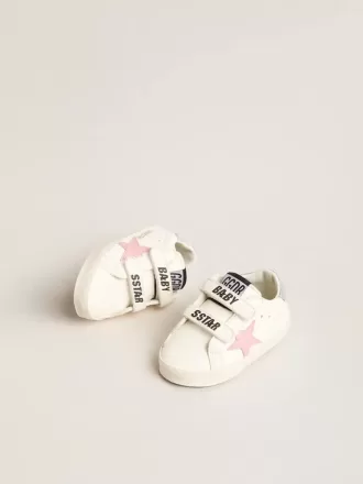 Baby Old School avec étoile en cuir rose et languette arrière en cuir argenté