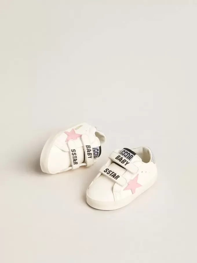 Baby Old School avec étoile en cuir rose et languette arrière en cuir argenté Baby Old School avec étoile en cuir rose et languette arrière en cuir argenté