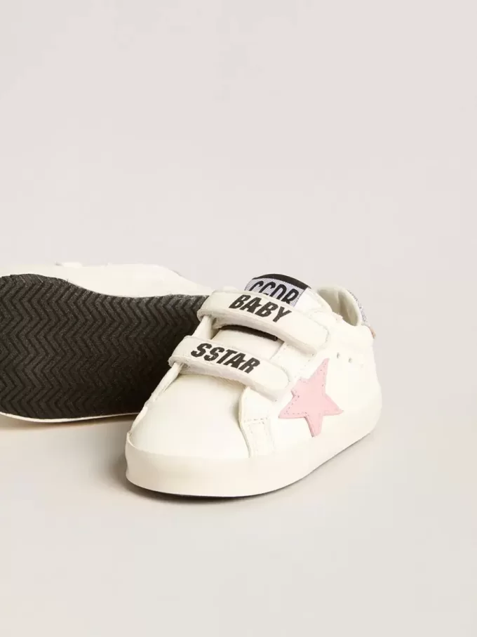 Baby Old School avec étoile en cuir rose et languette arrière en cuir argenté Baby Old School avec étoile en cuir rose et languette arrière en cuir argenté