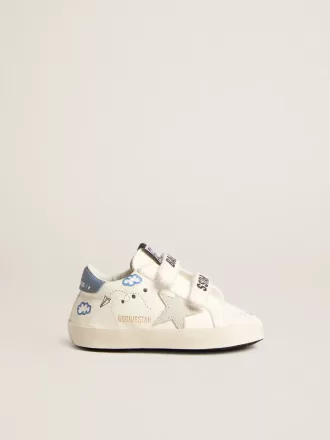 Baby Old School avec étoile en daim et languette en cuir bleu clair au talon