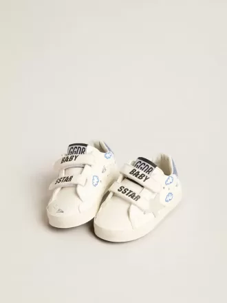Baby Old School avec étoile en daim et languette en cuir bleu clair au talon