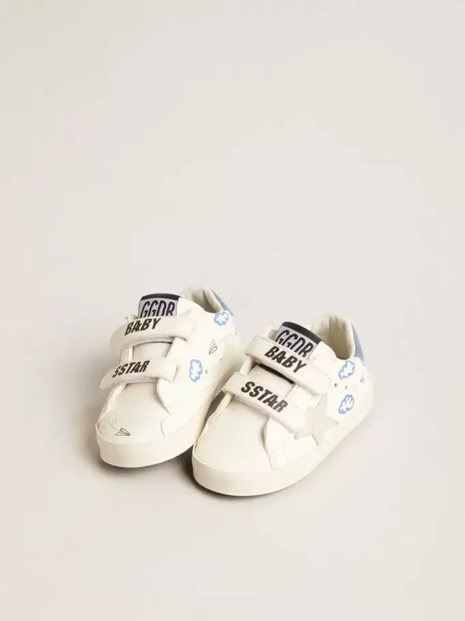 Baby Old School avec étoile en daim et languette en cuir bleu clair au talon Baby Old School avec étoile en daim et languette en cuir bleu clair au talon
