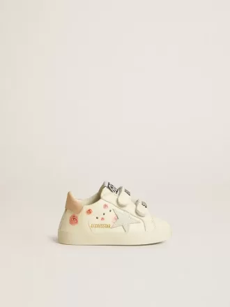 Baby School en cuir nappa avec motif rose et étoile en daim blanc