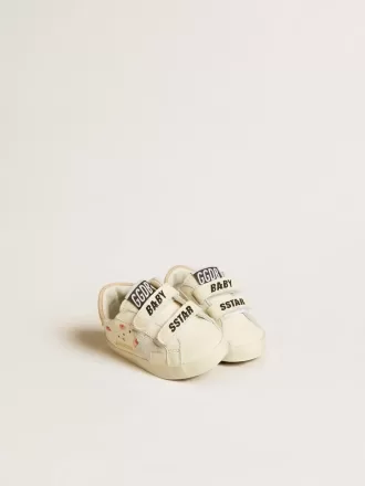 Baby School en cuir nappa avec motif rose et étoile en daim blanc