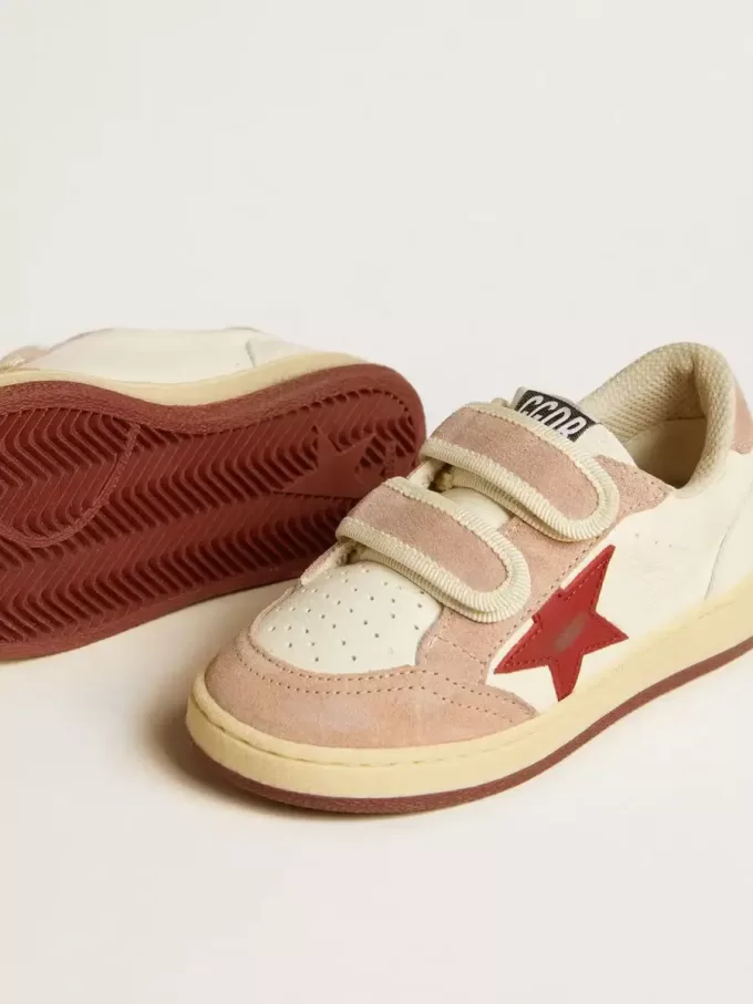 Ball Star Junior en cuir nappa avec étoile en cuir nappa et languette en daim rose au talon