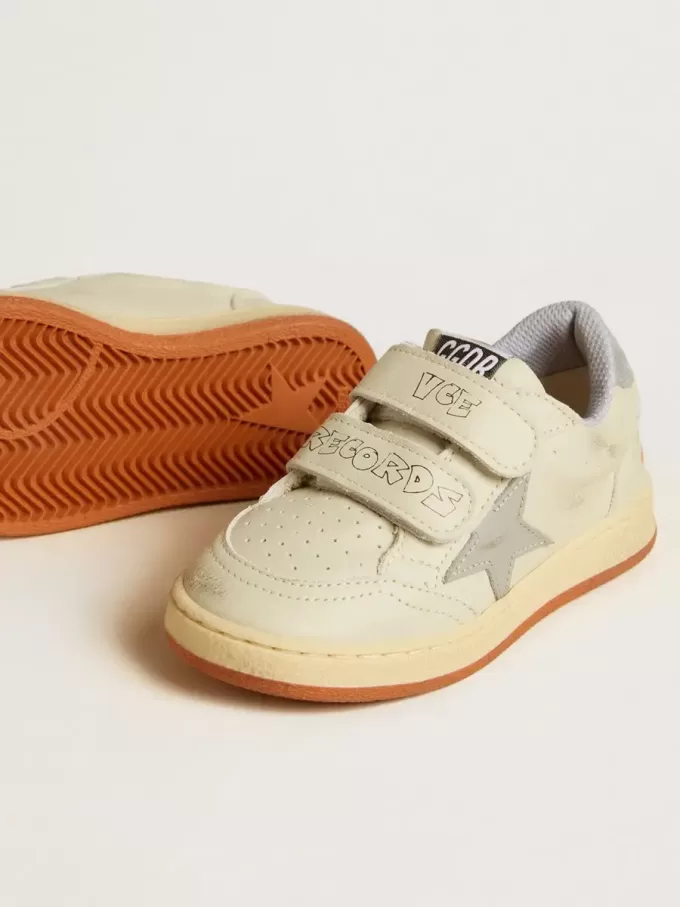 Ball Star Teen en cuir blanc avec étoile bleu pâle et languette au talon