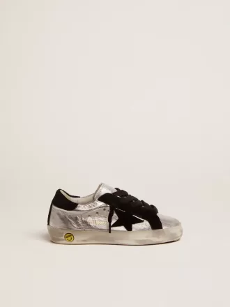 Baskets Super-Star en cuir argenté avec empiècements en daim