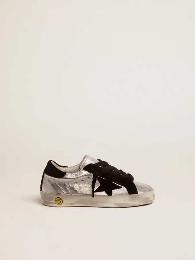 Baskets Super-Star en cuir argenté avec empiècements en daim