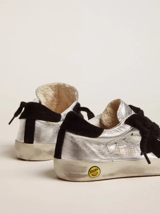 Baskets Super-Star en cuir argenté avec empiècements en daim