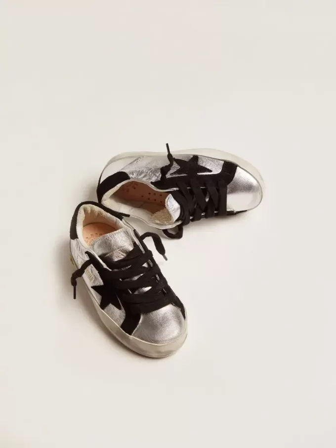 Baskets Super-Star en cuir argenté avec empiècements en daim