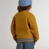 Blouson bomber en laine pour enfant, couleur jaune ocre, avec patch