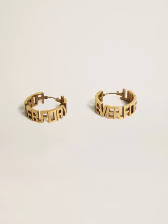 Boucles d’oreilles créoles couleur or antique avec inscription « Forever For You » Boucles d’oreilles créoles couleur or antique avec inscription « Forever For You »