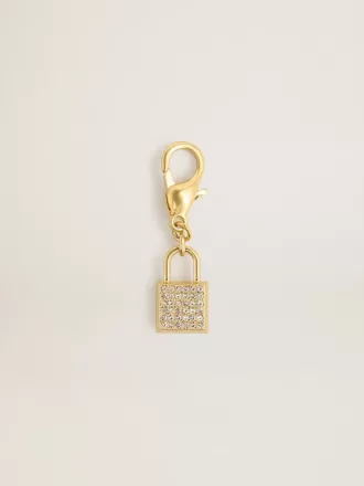 Breloque en forme de cadenas en laiton doré avec cristaux Breloque en forme de cadenas en laiton doré avec cristaux