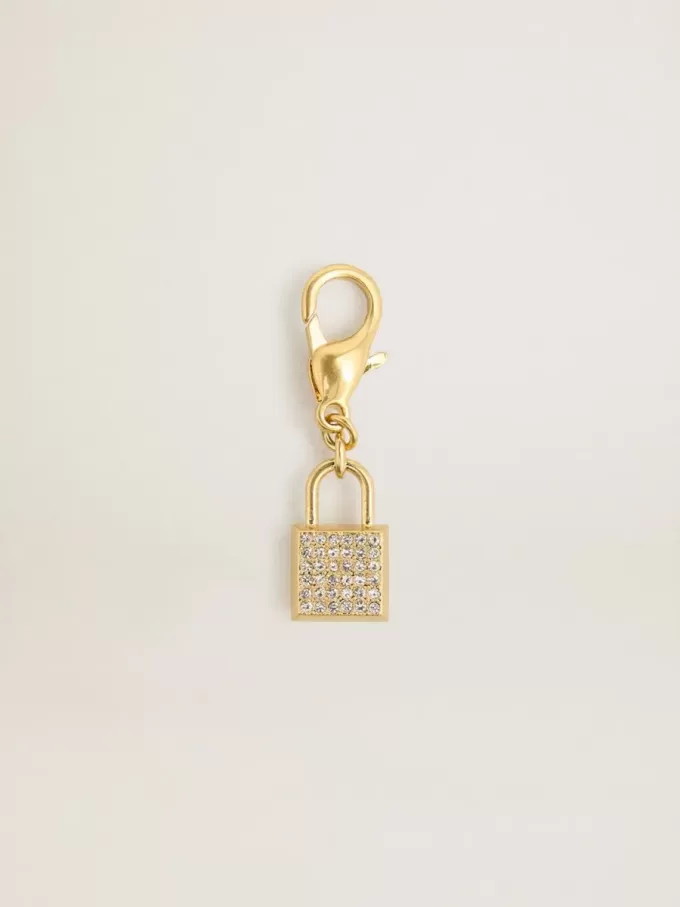 Breloque en forme de cadenas en laiton doré avec cristaux Breloque en forme de cadenas en laiton doré avec cristaux