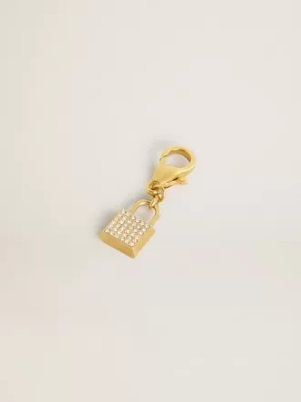 Breloque en forme de cadenas en laiton doré avec cristaux Breloque en forme de cadenas en laiton doré avec cristaux