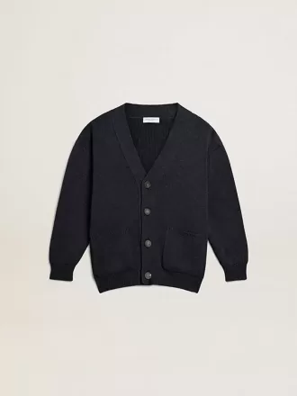 Cardigan en coton bleu foncé avec logo au dos