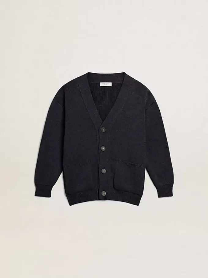 Cardigan en coton bleu foncé avec logo au dos