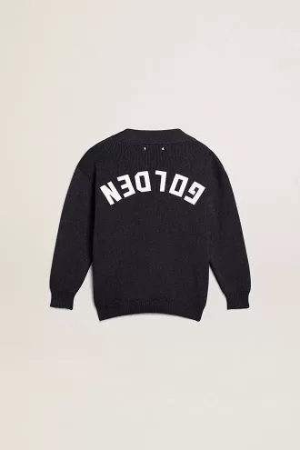 Cardigan en coton bleu foncé avec logo au dos