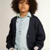 Cardigan en coton bleu foncé avec logo au dos