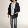 Cardigan en coton bleu foncé avec logo au dos