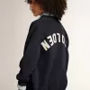 Cardigan en coton bleu foncé avec logo au dos