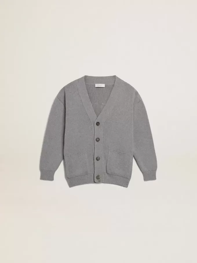 Cardigan en coton gris avec logo dans le dos
