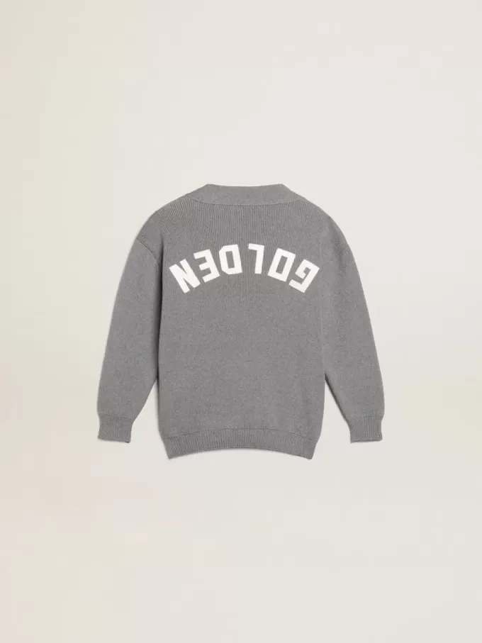 Cardigan en coton gris avec logo dans le dos