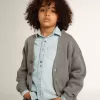 Cardigan en coton gris avec logo dans le dos