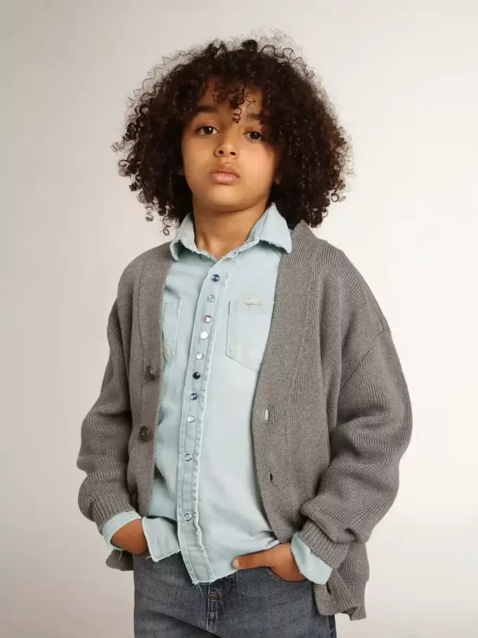 Cardigan en coton gris avec logo dans le dos