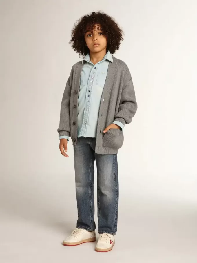 Cardigan en coton gris avec logo dans le dos