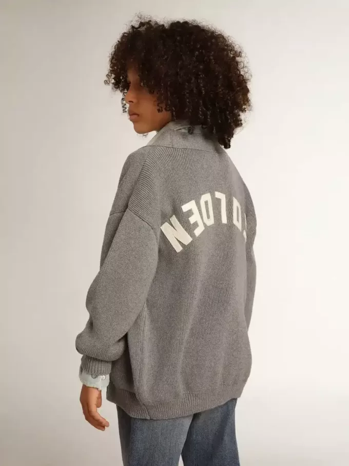 Cardigan en coton gris avec logo dans le dos