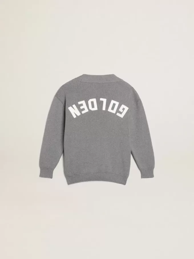 Cardigan en coton gris avec logo dans le dos