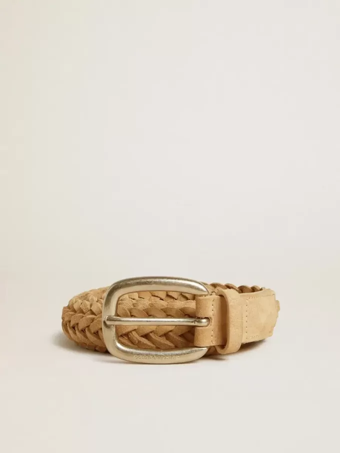 Ceinture en cuir tressé couleur sable