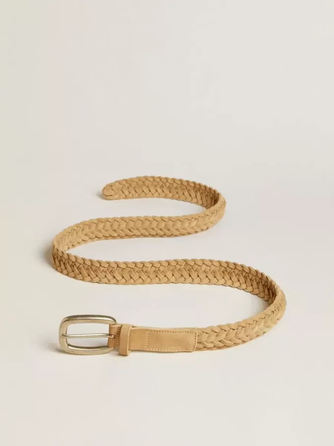 Ceinture en cuir tressé couleur sable