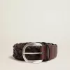 Ceinture en cuir tressé marron foncé pour homme