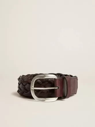 Ceinture en cuir tressé marron foncé pour homme