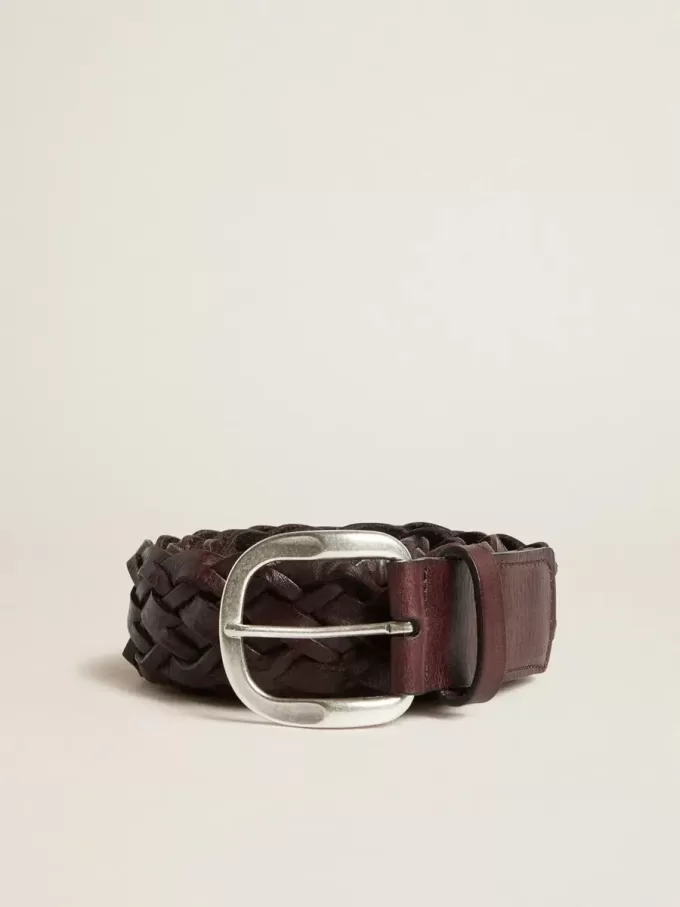 Ceinture en cuir tressé marron foncé pour homme