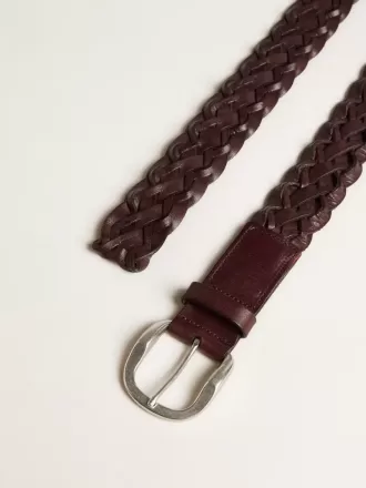 Ceinture en cuir tressé marron foncé pour homme
