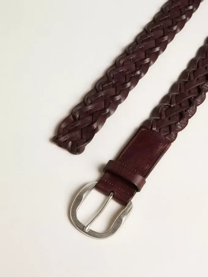 Ceinture en cuir tressé marron foncé pour homme