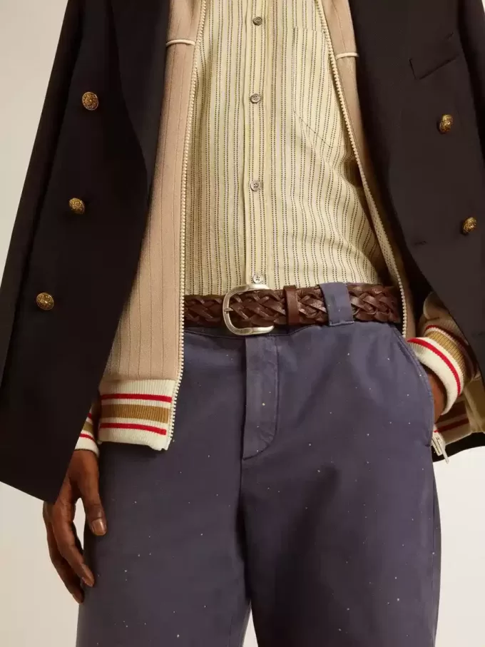 Ceinture en cuir tressé marron foncé pour homme