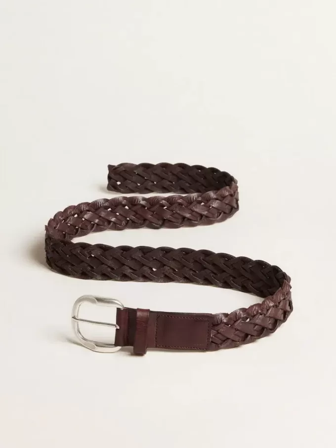 Ceinture en cuir tressé marron foncé pour homme