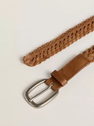 Ceinture Houston en cuir tissé gris tourterelle