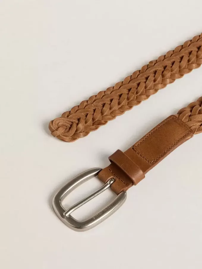 Ceinture Houston en cuir tissé gris tourterelle