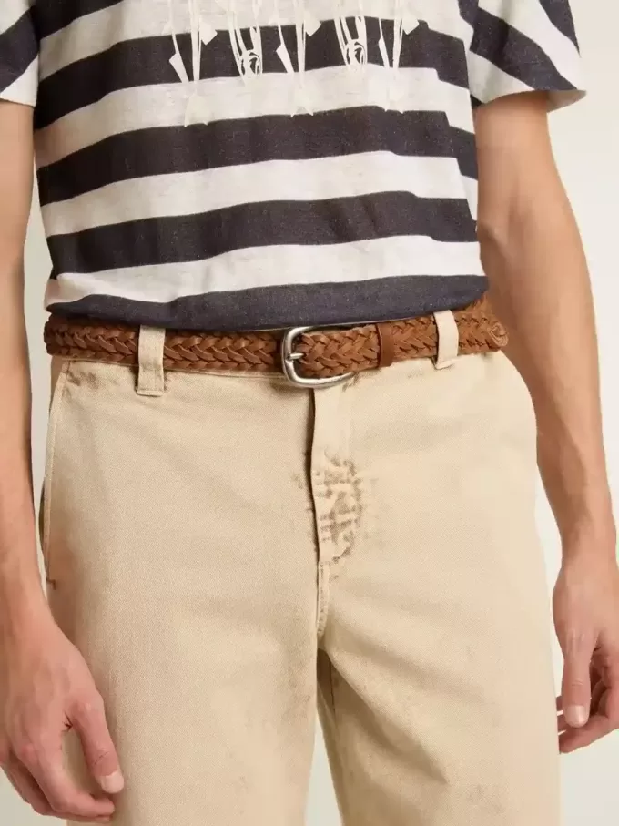 Ceinture Houston en cuir tissé gris tourterelle