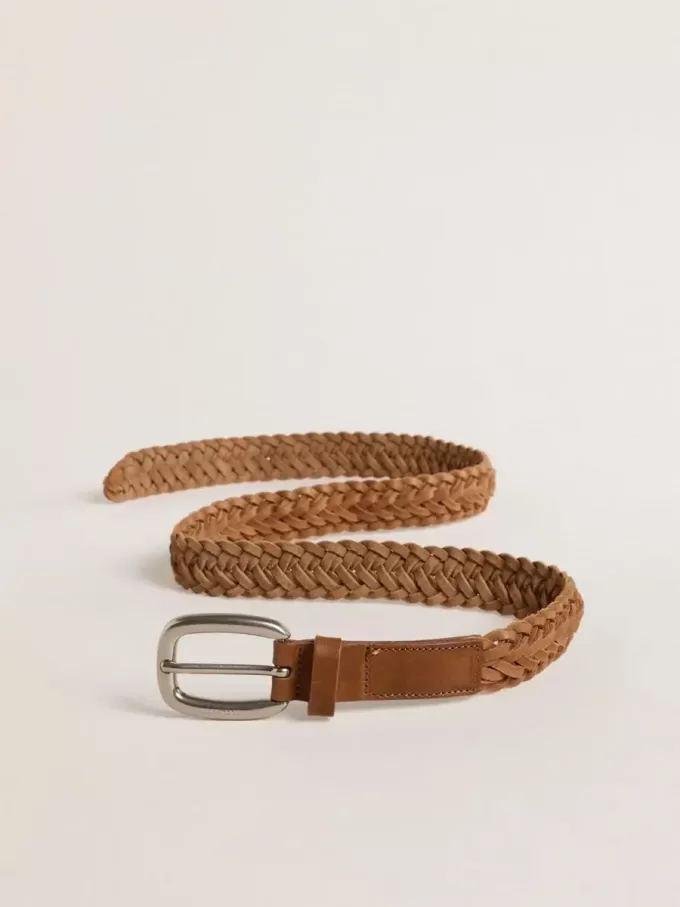 Ceinture Houston en cuir tissé gris tourterelle