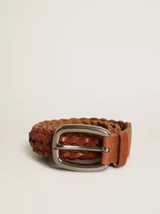 Ceinture Houston en cuir tressé marron