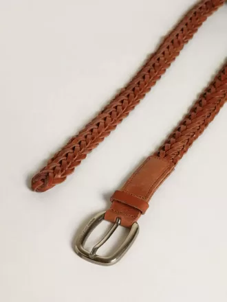 Ceinture Houston en cuir tressé marron