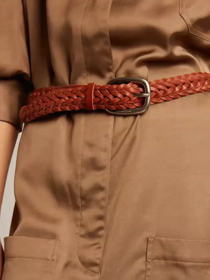 Ceinture Houston en cuir tressé marron