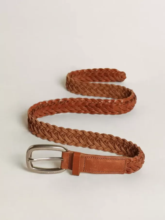 Ceinture Houston en cuir tressé marron